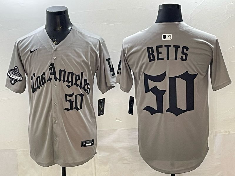 Men 2026 Los Angeles Dodgers #50 Betts Grey Five generations Nike MLB Jersey style 007